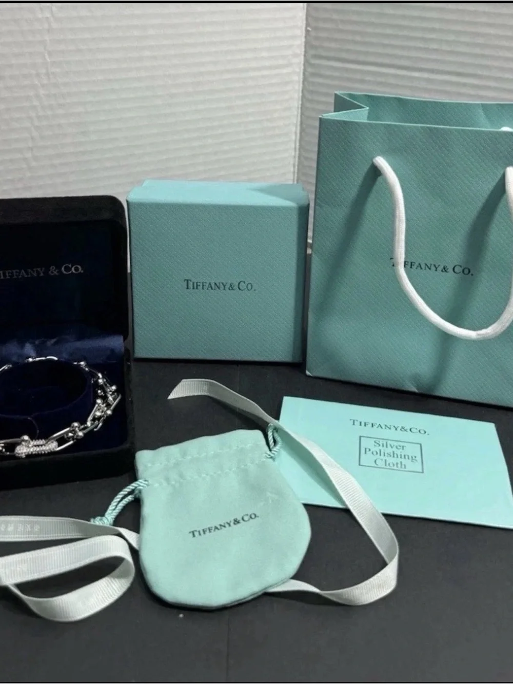 Tiffany HardWear Pave Link Bracelet Silver Tone 8.5